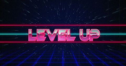 Retro Level Up Neon Glitch Effect Digital Wallpaper