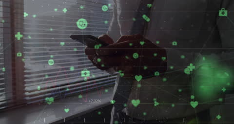 Businessman Connecting to Digital Networked Icon System