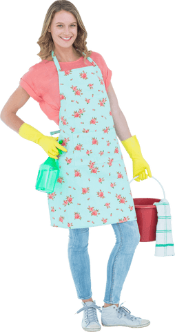 smiling woman wearing floral apron and gloves on transparent background - Download Free Stock Videos Pikwizard.com
