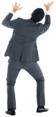 Businessman expressing frustration standing transparent background