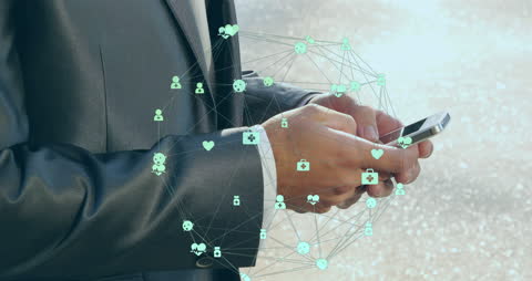 Businessman Engaging with Digital Network via Smartphone