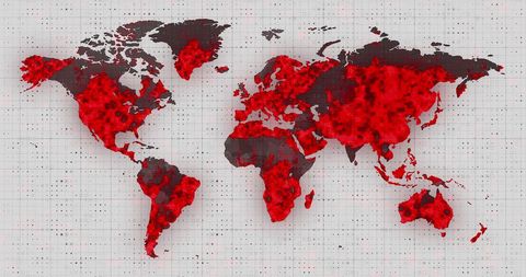 World Map Highlighting COVID-19 Global Pandemic Spread in Red