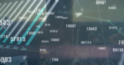 Dynamic Financial Data Amid Cityscape Overlay