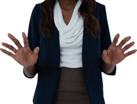 Businesswoman interface interaction with hands on transparent background