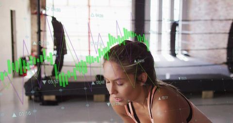Tracking workout performance with live biometric analytics overlay in industrial gym loft