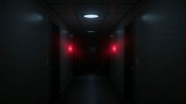 Dark Futuristic Corridor with Red Warning Lights