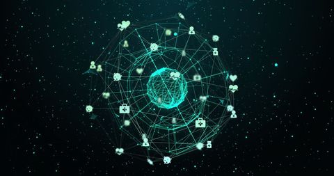 Digital Network with Icons Over Connected Globe Interface - Download Free Stock Images Pikwizard.com