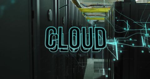 Cloud Computing Technology Text Overlay on Server Room - Download Free Stock Images Pikwizard.com