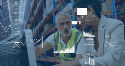 Warehouse Team Using Real-Time Analytics Dashboard for Inventory Optimization Logistics