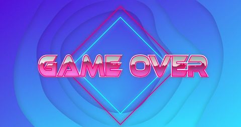 Game Over Neon Sign on Abstract Blue Background