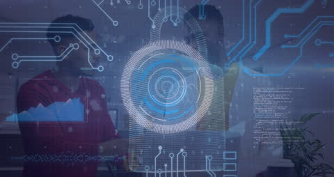 Diverse Colleagues Collaborating with Futuristic Interface Overlay