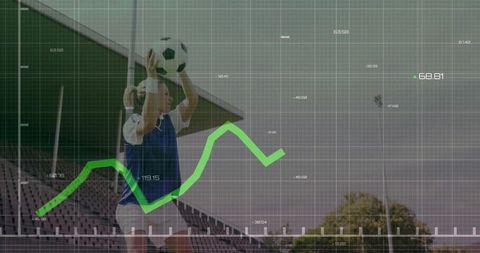 Female Athlete Performing Soccer Throw-In with Data Analytics Overlay