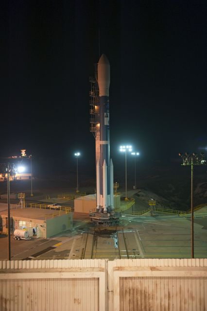 VANDENBERG AIR FORCE BASE, Calif. -- At NASA's Launch Complex-2 at Vandenberg Air Force Base in California the United Launch Alliance Delta II rocket with the Aquarius/SAC-D spacecraft atop is prepared for launch.        Liftoff is slated for 7:20 PDT/10:20 EDT today. Aquarius, the NASA-built instrument on the SAC-D spacecraft will provide new insights into how variations in ocean surface salinity relate to fundamental climate processes on its three-year mission. For more information visit: www.nasa.gov/aquarius. Photo credit: NASA/VAFB