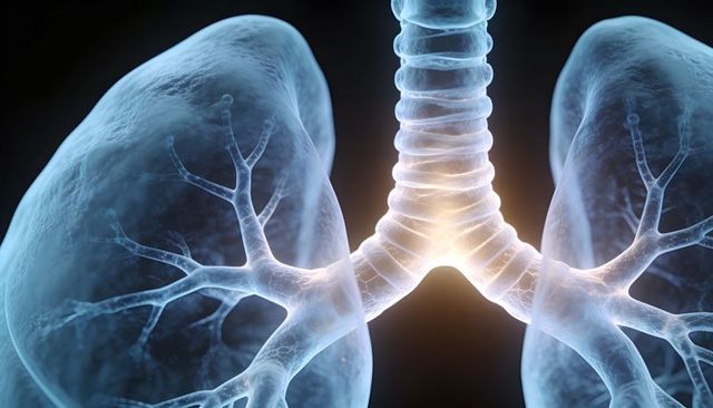 Translucent 3D Lungs with Trachea and Glowing Bronchi Medical Anatomy Visualization