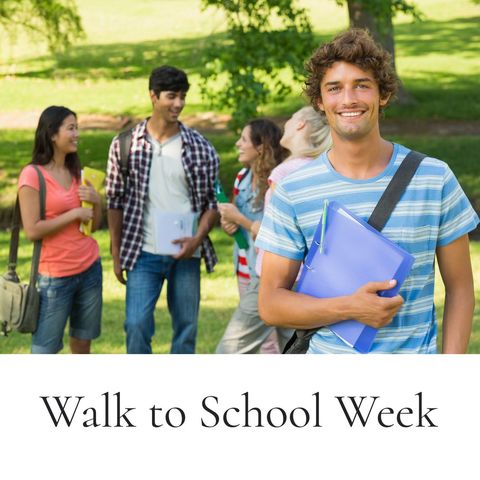 Diverse students enjoy walk to school week in park
