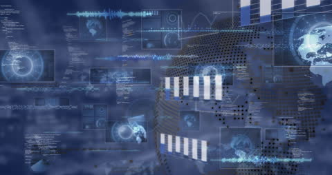 Futuristic Data Processing with Blue Digital Interface