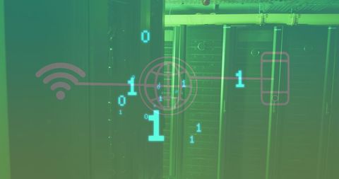 Abstract Technology Background with Binary Code and Network Icons - Download Free Stock Images Pikwizard.com