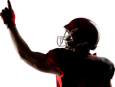 Transparent american football player pointing upwards