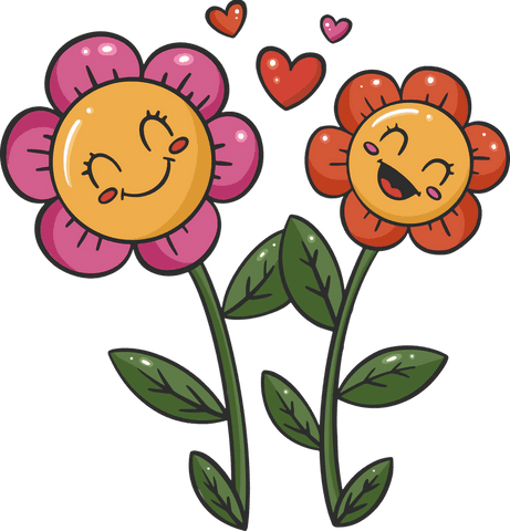 smiling cartoon flowers with floating hearts transparent background - Download Free Stock Videos Pikwizard.com