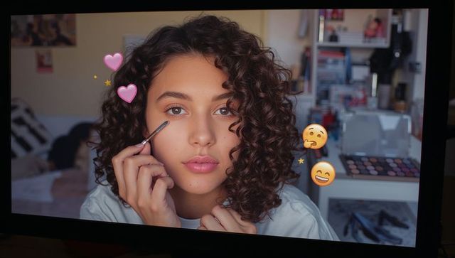 Young influencer applying eyeshadow at bedroom vanity