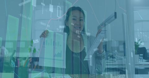 Businesswoman Using Digital Interface with Financial Data