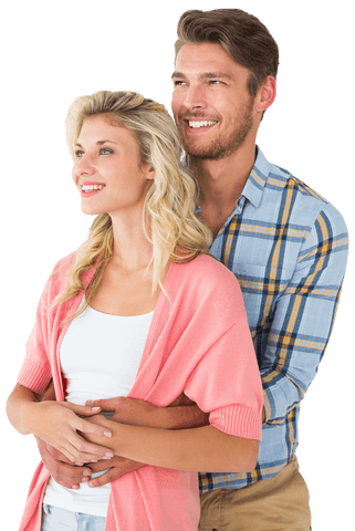 Smiling couple embracing with genuine joy transparent background