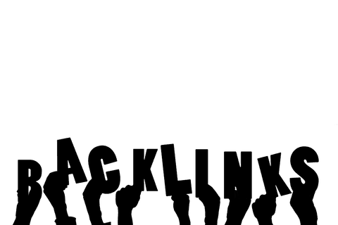 Hands holding backlinks text on transparent vector