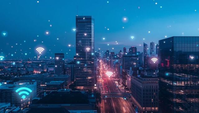 Smart City Technology and Connectivity at Dusk