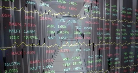 Digital Stock Market Data Overlay on Modern Server Room - Download Free Stock Images Pikwizard.com