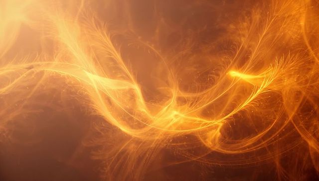 Swirling golden filaments forming dynamic energy wave with spark trail