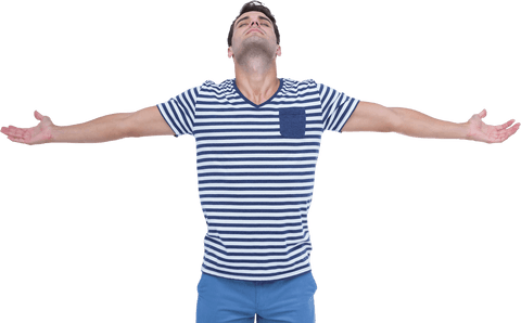Young Man of Open Arms in Joy on Transparent Background