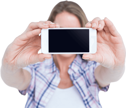 woman holding smartphone for selfie with transparent background - Download Free Stock Videos Pikwizard.com