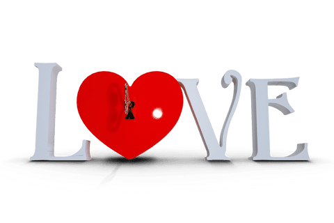 Love Text with Heart Symbol on Transparent Background