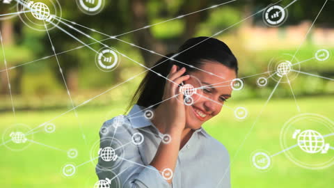 Smiling Businesswoman Engaged in Communication Network Outside