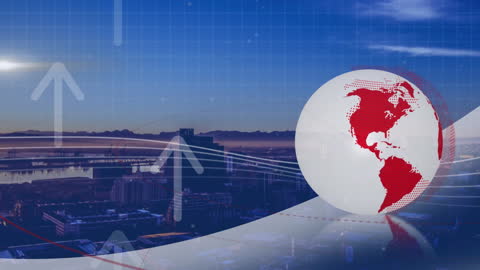 Globe Animation Over Cityscape Symbolizing Global Business Growth