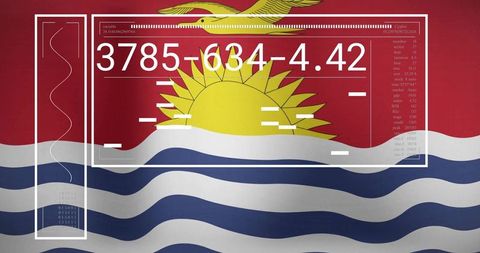 Kiribati Flag with Digital Numeric Overlay and Technology Theme