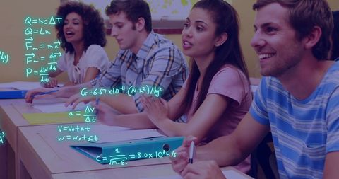 Diverse Students Engaging with Digital Educational Interface and Equations