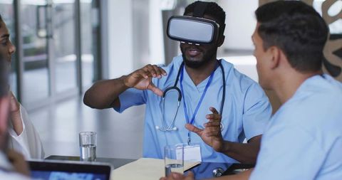 Doctor Using VR Headset for Medical Innovation Meeting