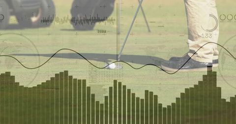 Modern Golfing with Technology Overlay on Green Grass Course