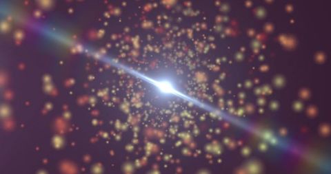 Radiant light burst with multicolor flare in cosmic purple space