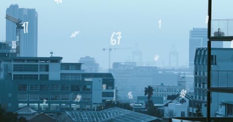 Futuristic cityscape with data overlay representing technology