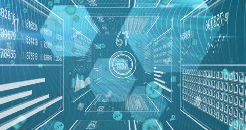 Digital Data Stream with Infographics and Numbers