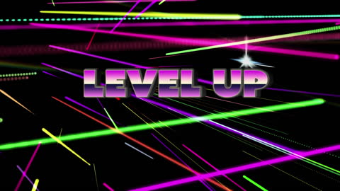 Vibrant 'Level Up' Text with Dynamic Light Trails
