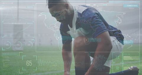 Athlete Tying Shoelaces with Digital Health Data Overlay