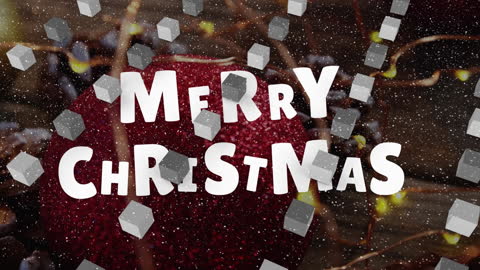 Festive Merry Christmas Scene with Floating Squares