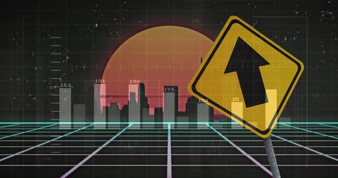 Retro Futuristic Finance with Processor and Urban Skyline