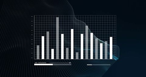 Minimal Dark Data Dashboard with Vertical Bar Chart, Wireframe Grid and Interactive Slider