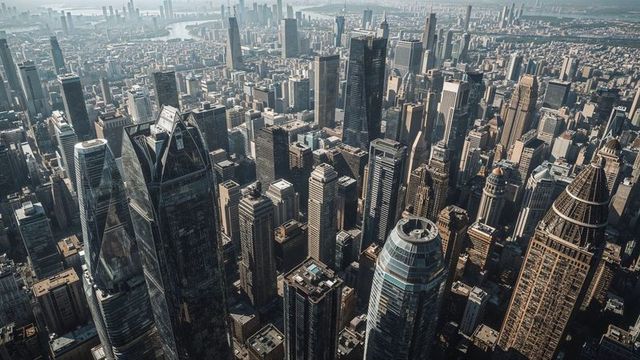 Dynamic Futuristic Cityscape with Iconic Skyscrapers