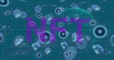 digital nft art over global data network interface - Download Free Stock Images Pikwizard.com