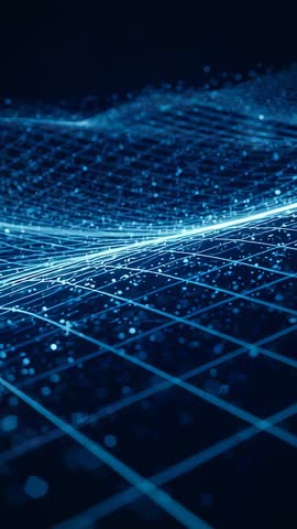 Vertical Looping Neon Blue Wireframe Wave Video Background with Flowing Particle Pulse